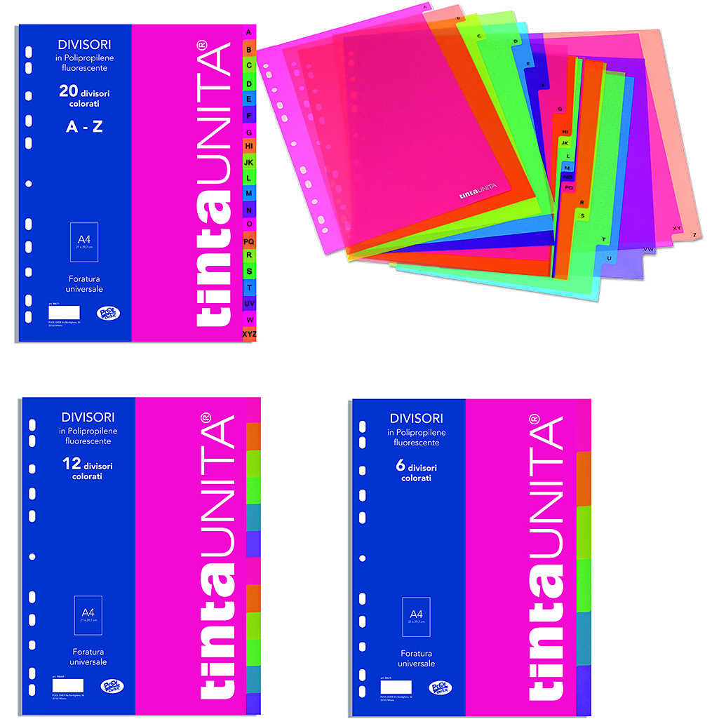 Intercalare 12 tasche colori fluo - Divisori per raccoglitore 12 pezzi