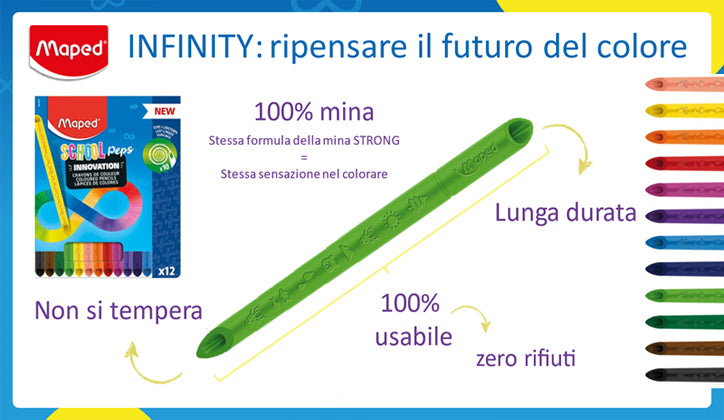 Maped - Pastelli colorati Color'PEPS INFINITY – 12 pezzi – 100% mina colorata – non è necessario temperare