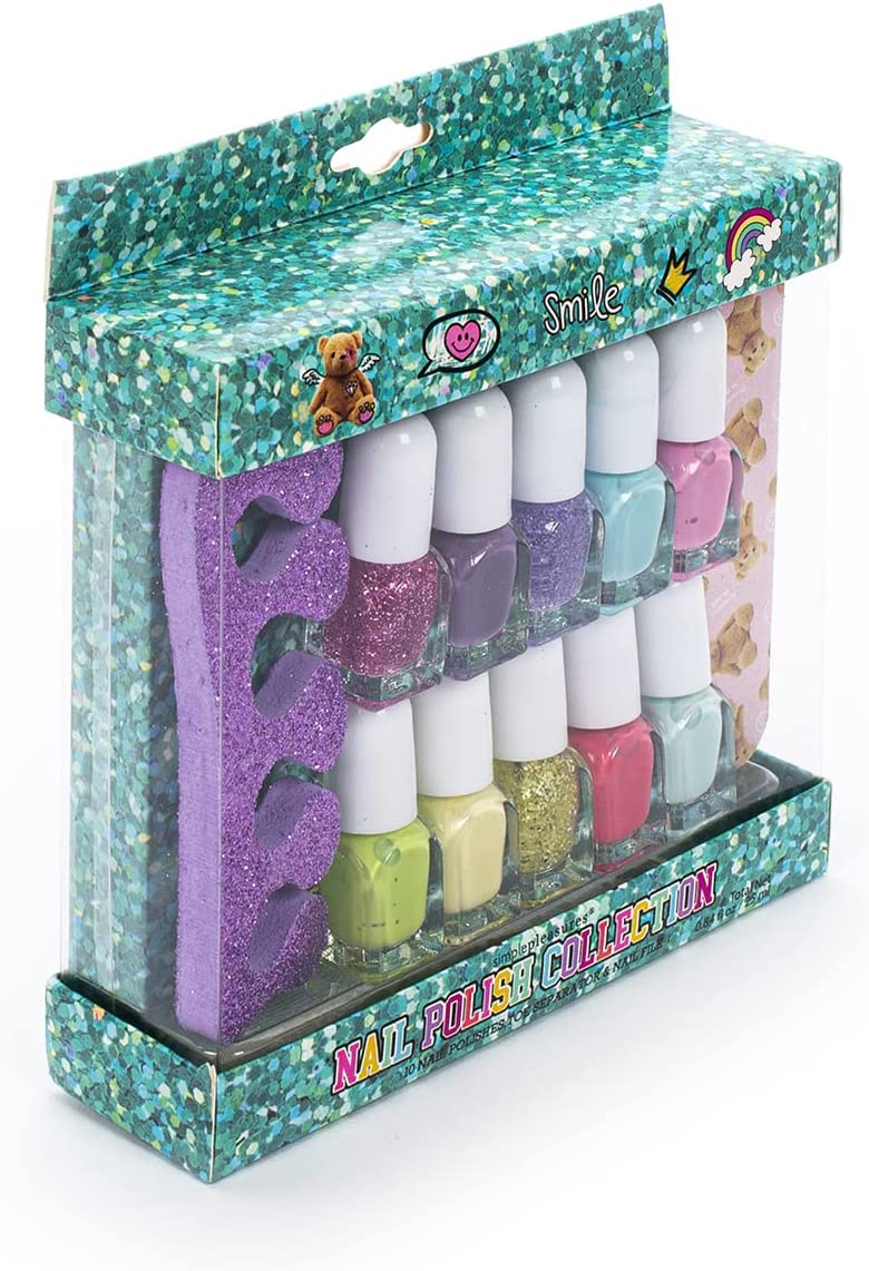 Tri-Coastal Design - Simple Pleasures | Set Manicure e Pedicure | 10 Colorazioni di Smalto per Unghie | Tot 25ml| Smalti Peel Off |Distanziatori Dita Piedi | Lima per Unghie | Idea Regalo