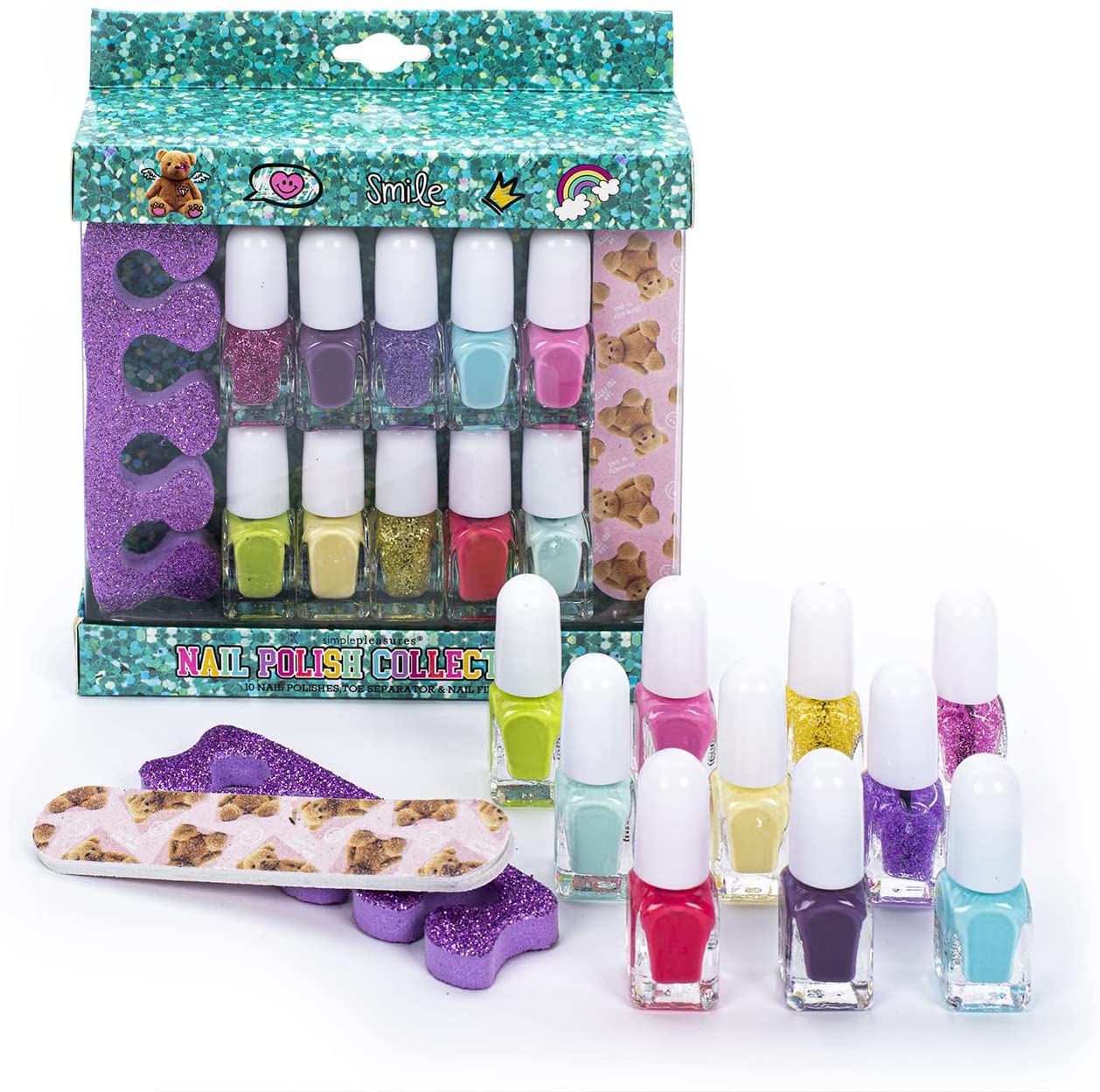 Tri-Coastal Design - Simple Pleasures | Set Manicure e Pedicure | 10 Colorazioni di Smalto per Unghie | Tot 25ml| Smalti Peel Off |Distanziatori Dita Piedi | Lima per Unghie | Idea Regalo