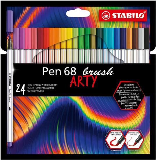 Pennarello Premium con punta a pennello - STABILO Pen 68 brush ARTY - Confezione da 24 - Colori assortiti