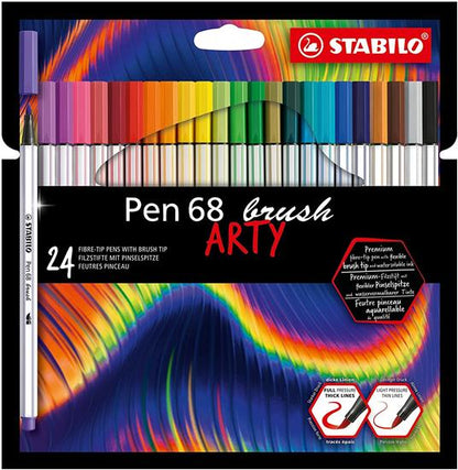 Pennarello Premium con punta a pennello - STABILO Pen 68 brush ARTY - Confezione da 24 - Colori assortiti