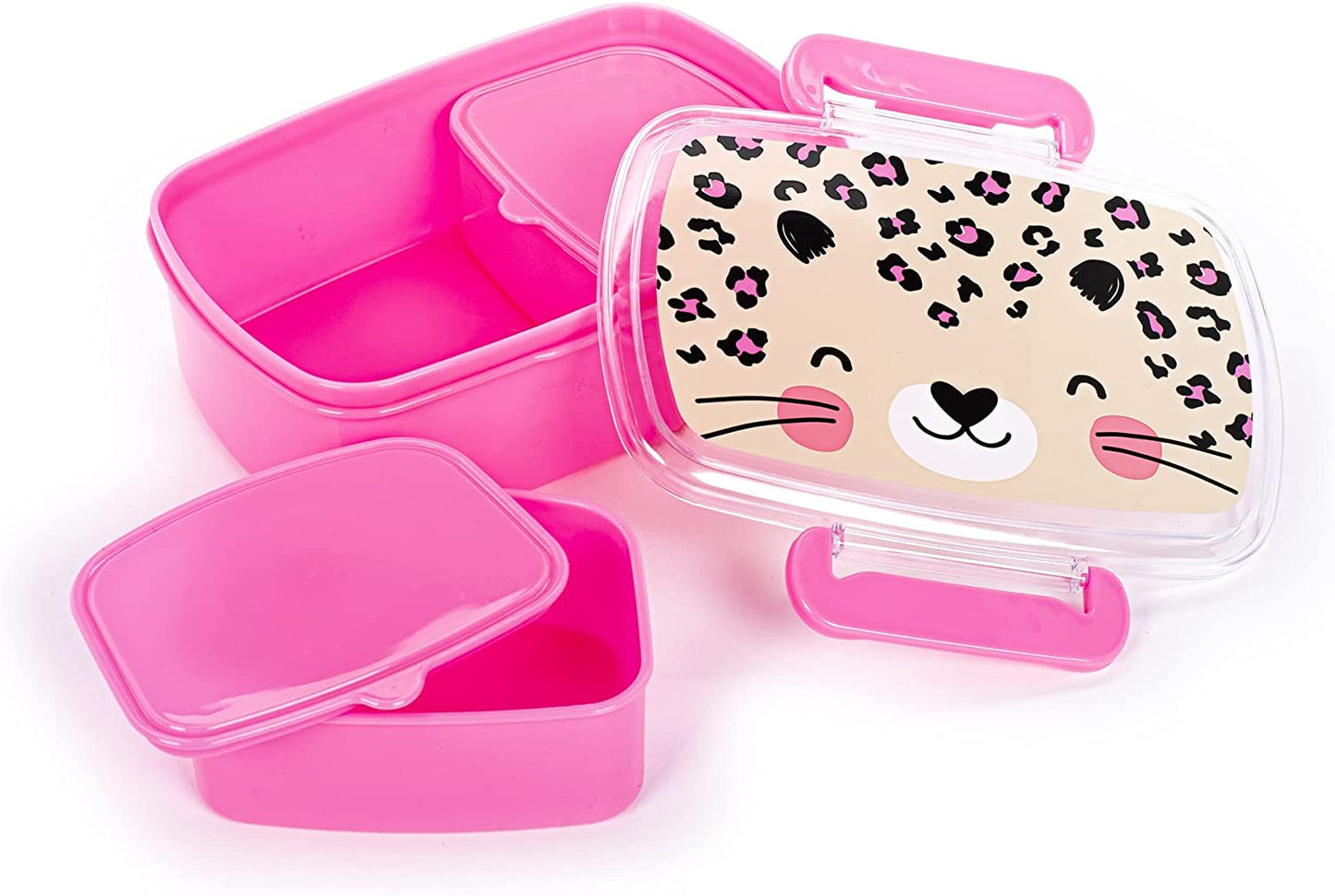 Tri-Coastal Design - TCD Made for Kids | Box Porta Pranzo | Scatola Grande 750 ml |Due Contenitori all'Interno| Senza BPA | Fantasia Maculata su Sfondo Rosa