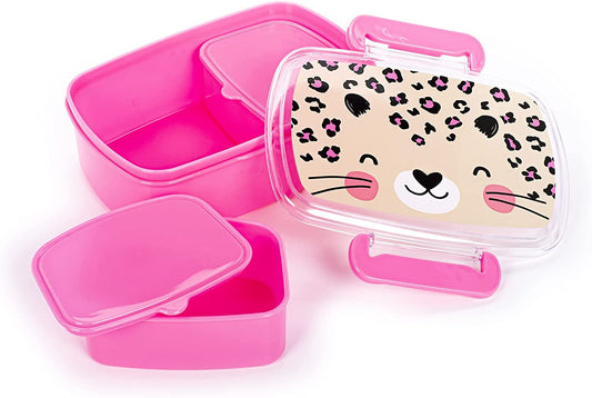 Tri-Coastal Design - TCD Made for Kids | Box Porta Pranzo | Scatola Grande 750 ml |Due Contenitori all'Interno| Senza BPA | Fantasia Maculata su Sfondo Rosa