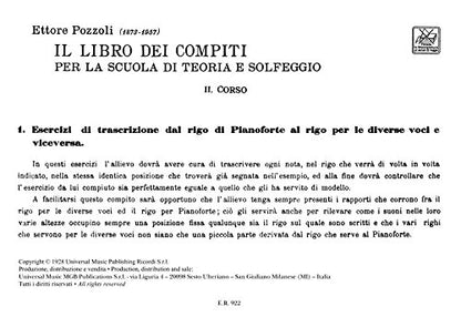 Libro dei compiti per la scuola di teoria e solfeggio -Pozzoli Vol. II e III