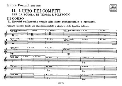 Libro dei compiti per la scuola di teoria e solfeggio -Pozzoli Vol. II e III