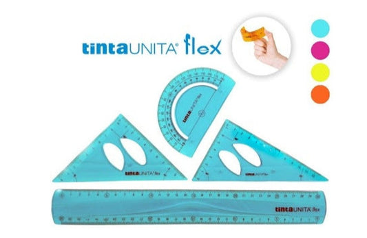 Set Tinta Unita Flex righello cm 30- squadre 30°/60° e 45°- goniometro 180° flessibile