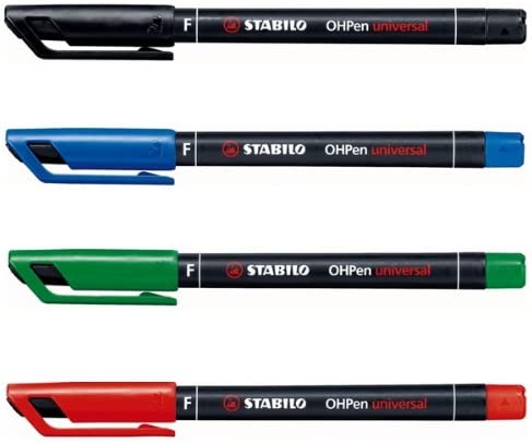Stabilo OHPen-Pennarelli indelebili, punta Fine, lettera F, larghezza 0,7 mm,nero, blu, verde, rosso